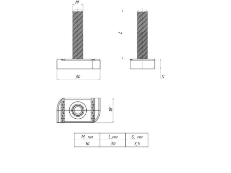 Болт Т-образный STRUT М10х30 EKF sttbm10x30