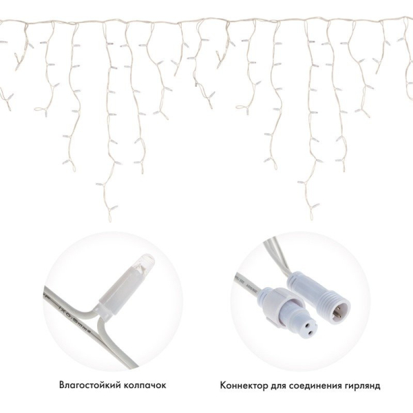 Гирлянда светодиодная Бахрома (Айсикл) 5,6x0,9м 240 LED ТЕПЛЫЙ БЕЛЫЙ белый каучук 3,3мм IP67 эффект мерцания 230В нужен блок 315-001 NEON-NIGHT