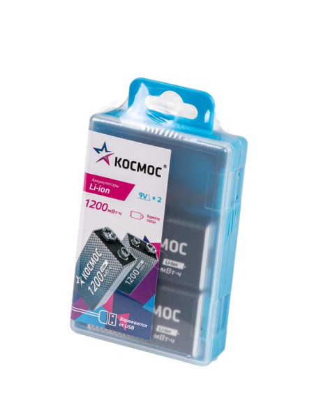 Аккумулятор крона Li-ion 9В 1200мАч (уп.2шт) КОСМОС KOCLi9V1200mAh2B