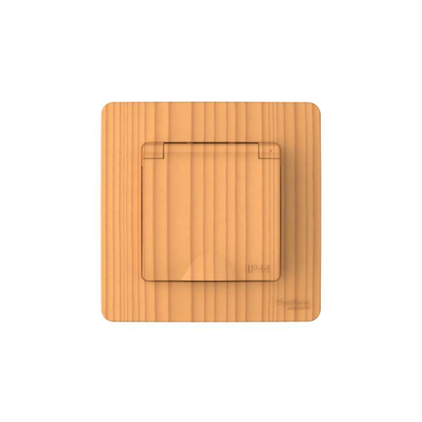 Розетка 1-м СП Blanca 16А IP44 250В с заземл. защ. шторки с крышкой ясень SE BLNRS441115