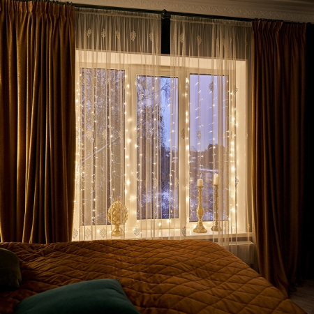 Гирлянда Светодиодный Дождь 2,5x2 м, свечение с динамикой, прозрачный провод, 230 В, диоды ТЕПЛЫЙ БЕЛЫЙ