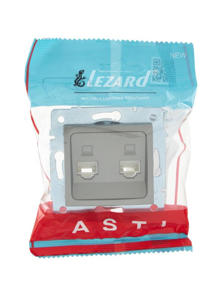 Розетка компьютерная 2-м СП ASTI IP20 RJ45 механизм платина. LEZARD 7081-3588-141