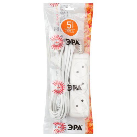 Удлинитель 3х5м без заземл. 6А IP20 UX-3-5m 1.3кВт ШВВП 2х0.75 Эра Б0035749