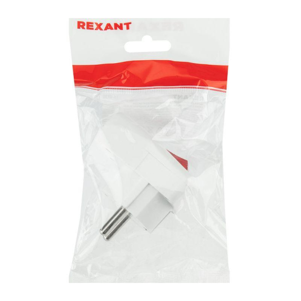 Вилка Евро угловая с з/к 16А белая с кнопкой REXANT