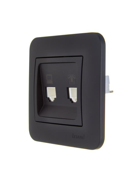 Розетка компьютерная+телефонная 2-м СП ASTI RJ45 + RJ11 в сборе черн. бархат LEZARD 7081-4242-143