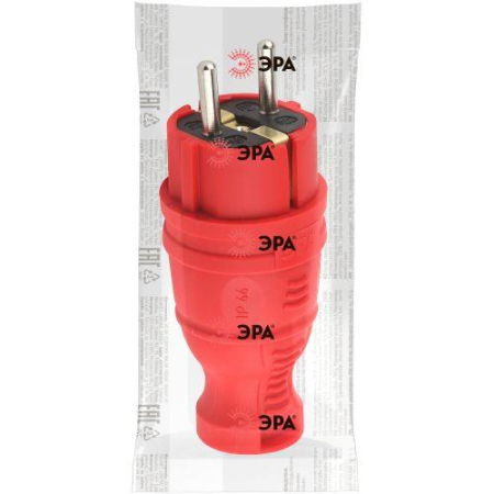 Вилка прямая V8-RED-IP44 16А IP44 з/з каучук красн. Эра Б0044547