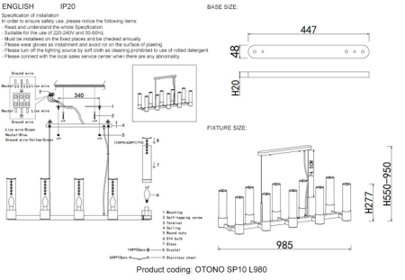 Подвесная люстра Crystal Lux OTONO SP10 L980 BLACK CHROMIUM/TRANSPARENTE