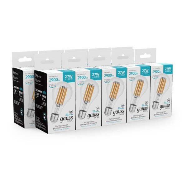 Лампа светодиодная филаментная Basic Filament А70 27Вт 4100К Е27 2900лм GAUSS 40712272