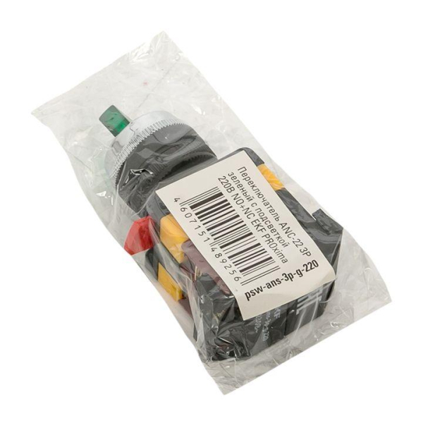 Переключатель ANC-22 3P зел. с подсветкой 220В NO+NC EKF psw-ans-3p-g-220