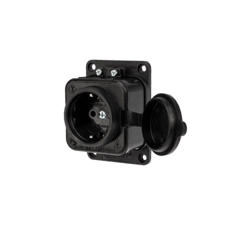 Розетка влагозащищенная с крышкой 1 гнездо, с/з, 16А, IP54, каучук, черная REXANT