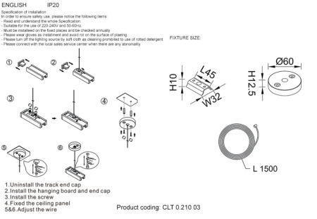 Подвесной комплект Crystal Lux CLT 0.210 03 WH