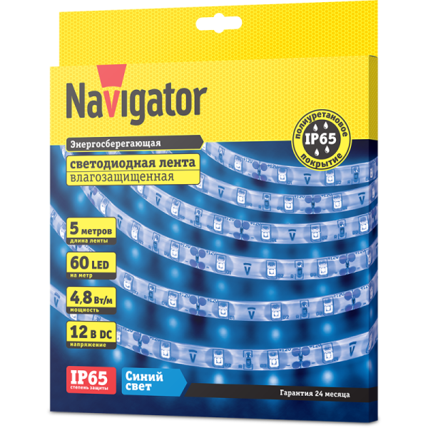 Лента светодиодная 71 404 NLS-3528B60-4.8 IP65 12B R5 4.8Вт/м (уп.5м) Navigator 71404