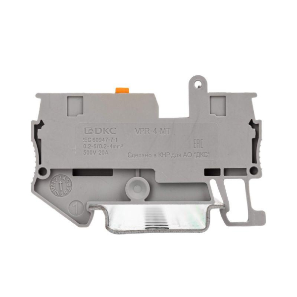 Клемма с размыкателем зажим push-in 2 точки подключения 4кв.мм сер. DKC VPR-4-MT