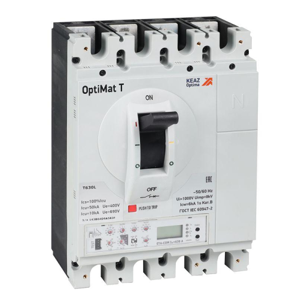 Выключатель автоматический 4п 400А OptiMat T400L-RCA ETA с блоком защиты от токов утечки КЭАЗ 356990