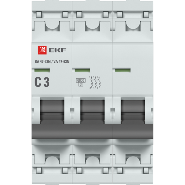 Выключатель автоматический модульный 3п C 3А 6кА ВА 47-63N PROxima EKF M636303C