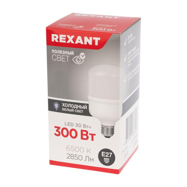 Лампа светодиодная высокомощная 30Вт E27 (+переходник E40) 2850Лм 6500K REXANT