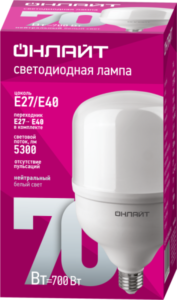 Лампа светодиодная высокомощная 82 906 OLL-T140-70-230-840-E27E40 70Вт 4000К нейтр. бел. E27/E40 5300лм 176-264В ОНЛАЙТ 82906