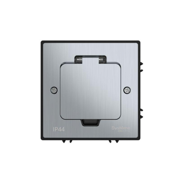 Лючок MultiDesk MDK21 с розеткой 2P+E 16А 250В IP44 с монтажной коробкой для бетонных полов серебр. SE MDK21202SC