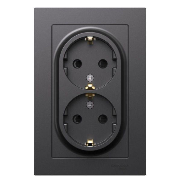 Розетка двойная AtlasDesign с заземл. со шторками 16А в сборе базальт SE ATN001426
