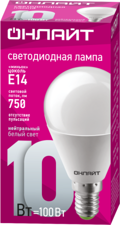 Лампа светодиодная 61 966 OLL-G45-10-230-4K-E14 10Вт шар 4000К нейтр. бел. E14 1000лм 176-264В ОНЛАЙТ 61966