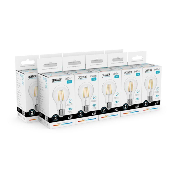 Лампа светодиодная филаментная Filament Elementary А60 7Вт 4100К Е27 560лм GAUSS 22227