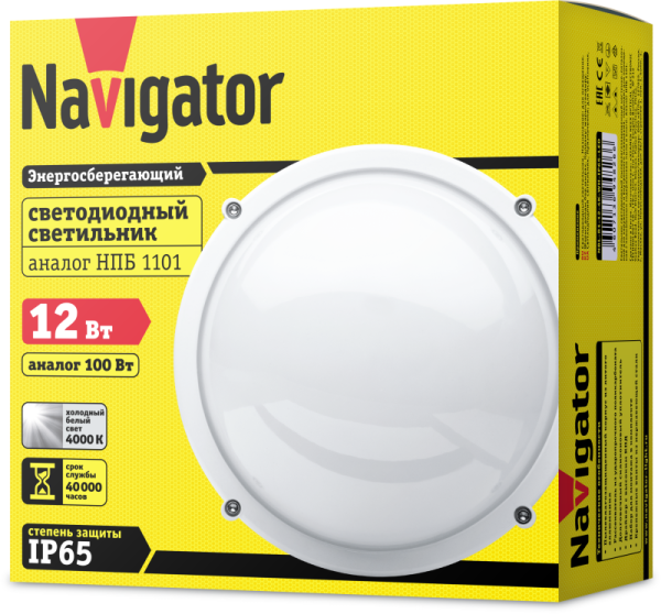 Светильник светодиодный 94 826 NBL-R1-12-4K-WH-IP65-LED 12Вт 4000К IP65 960лм ЖКХ круг алюм. бел. (аналог НПП 1101) Navigator 94826