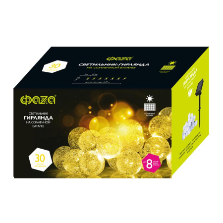 Светильник светодиодный садовый SLR-G05-30Y гирлянда шарики желт. на солнечн. батарее ФАZА 5033368
