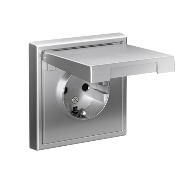 Розетка ArtGallery 16А IP20 с заземл. защ. шторки с крышкой механизм алюм. SE GAL000346