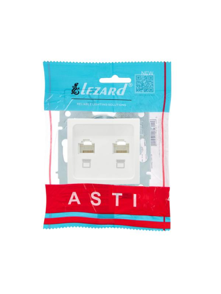 Розетка компьютерная 2-м СП ASTI IP20 RJ45 механизм бел. LEZARD 7081-0288-141
