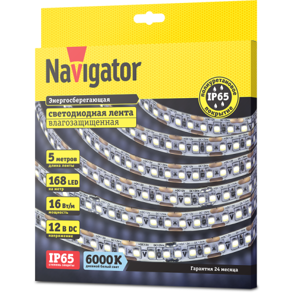 Лента светодиодная 14 456 NLS-2835CW168-16-IP65-12V (уп.5м) NAVIGATOR 14456