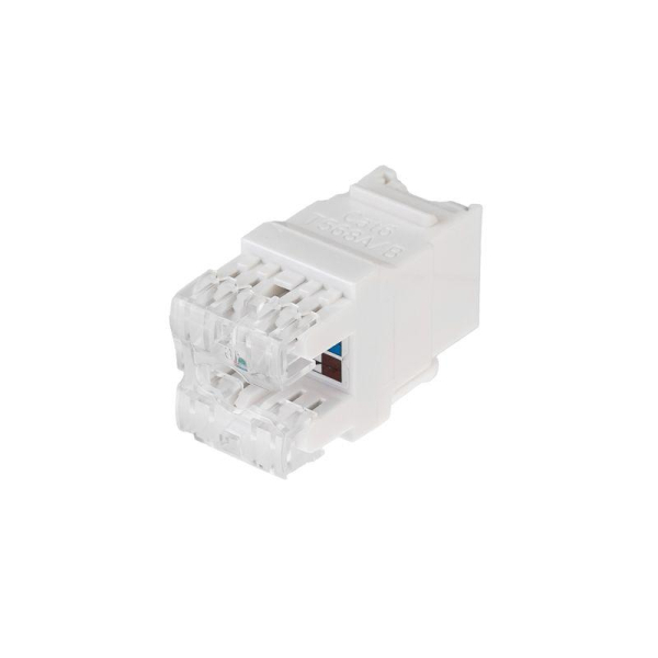 Модуль Keystone Jack RJ-45(8P8C), UTP неэкранированный, CAT 6, тип 180 градусов, с пылезащитной шторкой, белый REXANT PRO