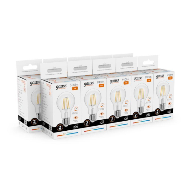 Лампа светодиодная филаментная Filament Elementary А60 7Вт 2700К Е27 530лм GAUSS 22217