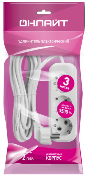 Удлинитель 3х3м с заземл. 16А IP20 90517 OPE-S-03-300-Е-3х1 ОНЛАЙТ 90517