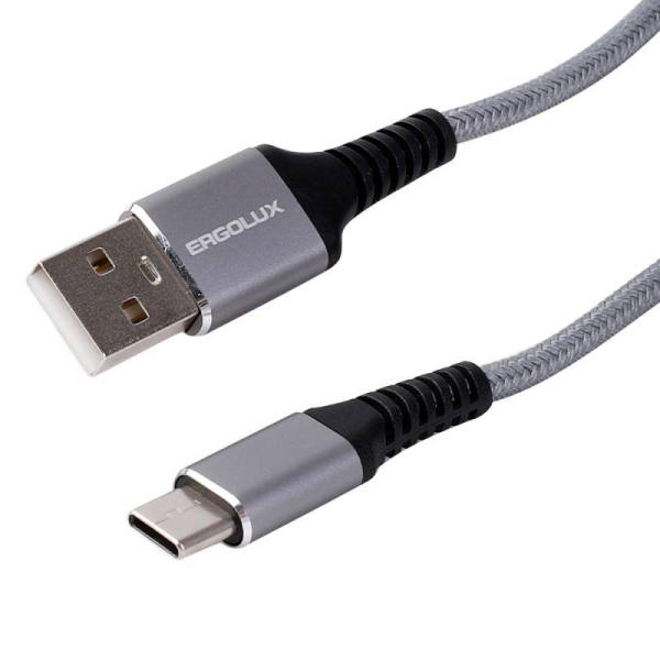 Кабель USB-Type C ELX-CDC11-C09 5А 80Вт 1.5м сер. нейлон зарядка+ПД коробка Ergolux 15312