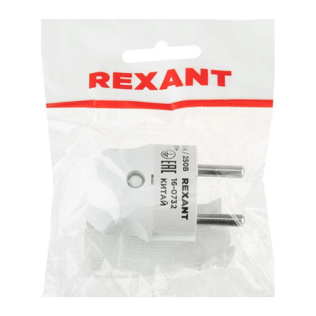 Вилка Евро прямая с з/к 16А белая REXANT