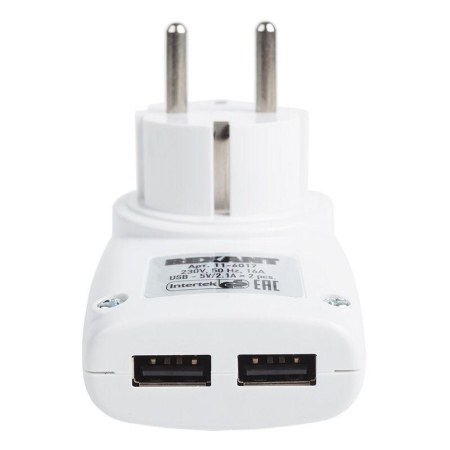 Адаптер питания 220В + 2  USB REXANT RX-17