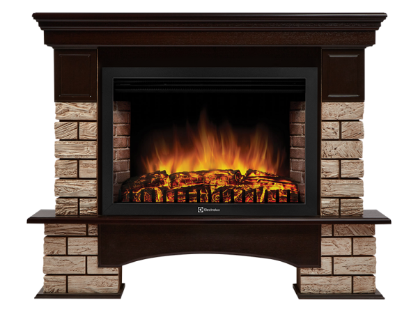 Портал Firelight Forte Wood 30U (угловой) камень коричневый, шпон темный дуб