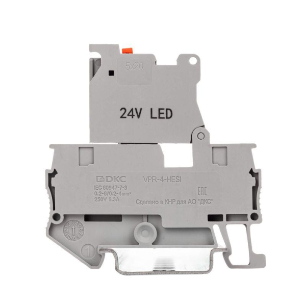 Клемма для предохранителя зажим push-in 2 точки подключения 4кв.мм сер. DKC VPR-4-HESILED24