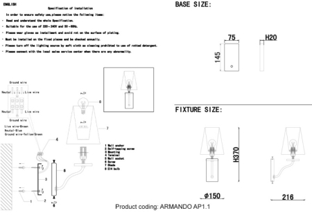 Бра Crystal Lux ARMANDO AP1.1 GOLD