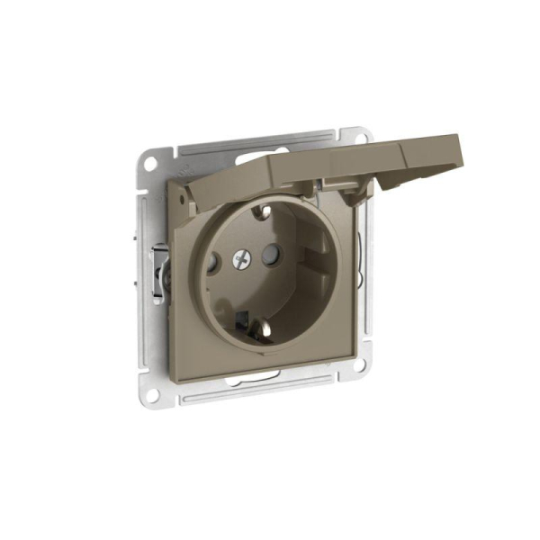 Розетка AtlasDesign 16А IP20 с заземл. защ. шторки с крышкой быстрозажим. клем. механизм шампань SE ATN000546S