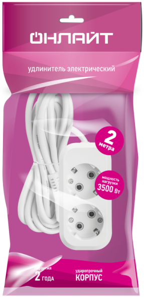 Удлинитель 2х2м с заземл. 16А IP20 90512 OPE-S-02-200-Е-3х1 ОНЛАЙТ 90512