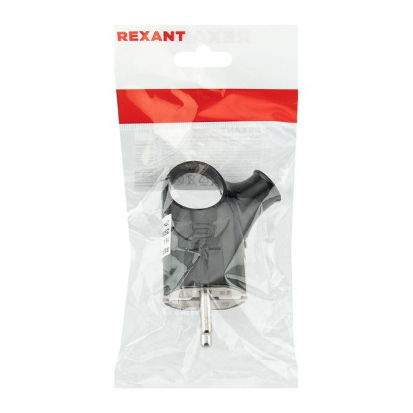 Вилка Евро угловая с з/к 16А с кольцом черная REXANT