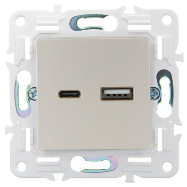 Розетка USB A+C 18Вт SKANDY SK-R13Sh шампань IEK SK-U22-018-K37