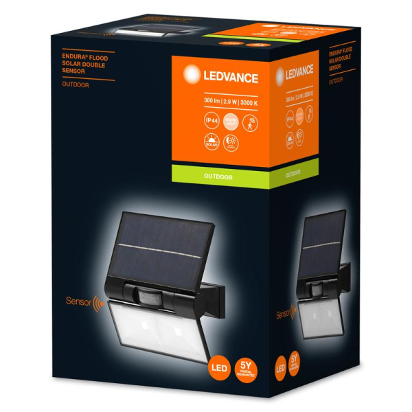 Светильник ENDURA FLOOD SOLAR DOUBLE SEN DG 2.9Вт 55Лм 3000К настенный темн. сер. LEDVANCE 4058075576636