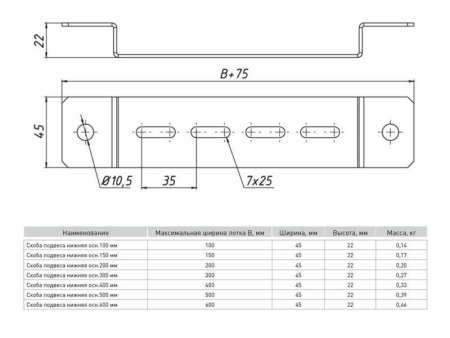 Скоба подвеса нижняя 200мм EKF pn200