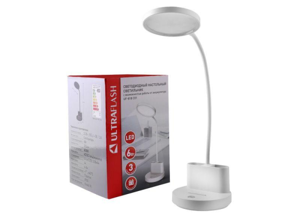 Светильник светодиодный настольный UF-818 C01 6Вт 6000К аккум. 3 ур. яркости) бел. Ultraflash 15162