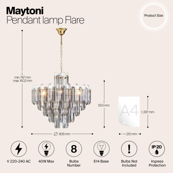 Каскадная люстра Maytoni DIA200PL-08G