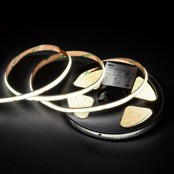 Лента светодиодная COB-312LED 8Вт/м IP20 8мм 24В 4000К (уп.5м) IEK LSR11-10-312-20-1-05