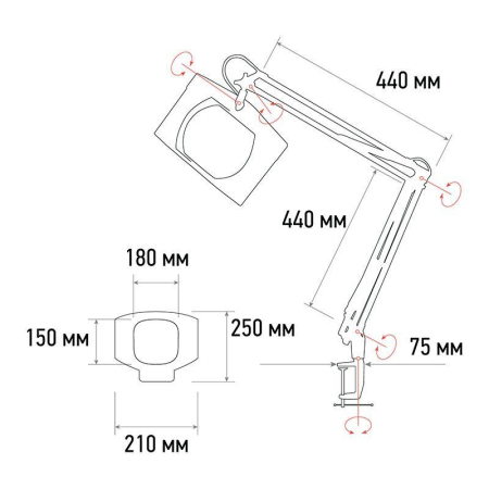 Лупа на струбцине квадратная настол. 5Х бел. REXANT 31-0212