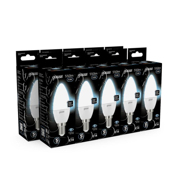 Лампа светодиодная Black 6.5Вт свеча 4100К нейтр. бел. E14 550лм GAUSS 103101207